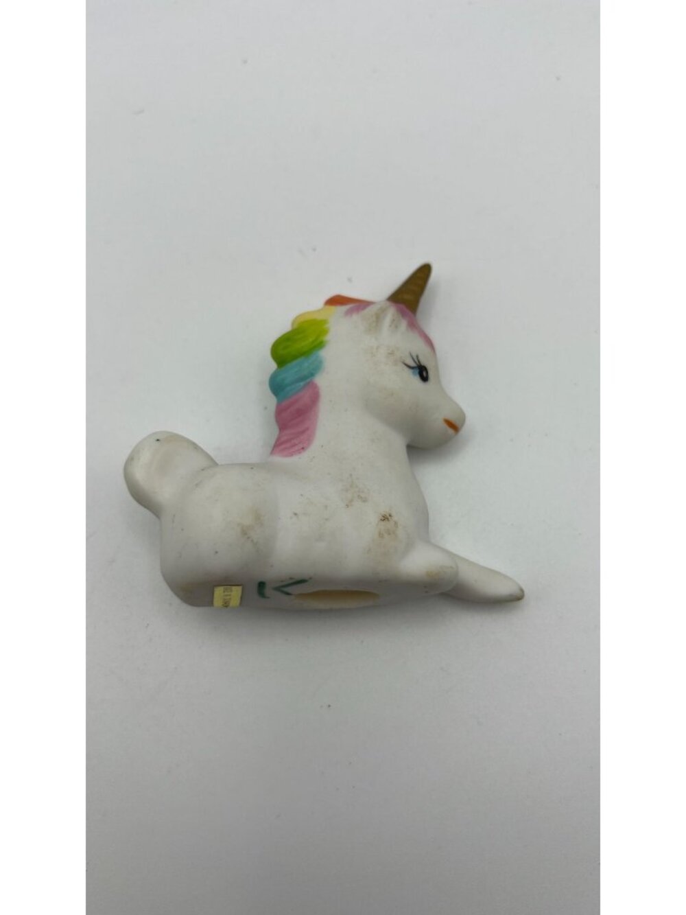 Vintage Ceramic Unicorn Figurine With Rainbow Mane & Gold Horn Made In Taiwan